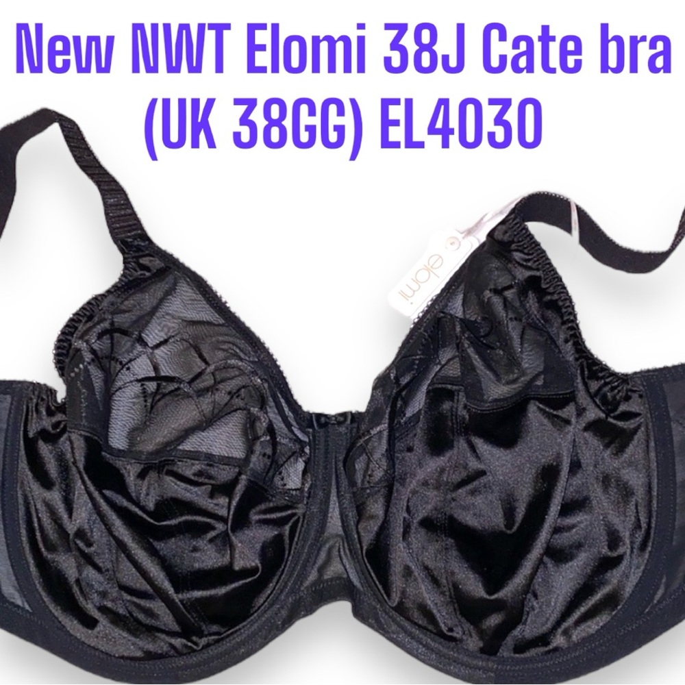 38J Elomi Cate UK 38GG Lace Unlined Underwire Black Full Cup EL4030 NWT New Bra